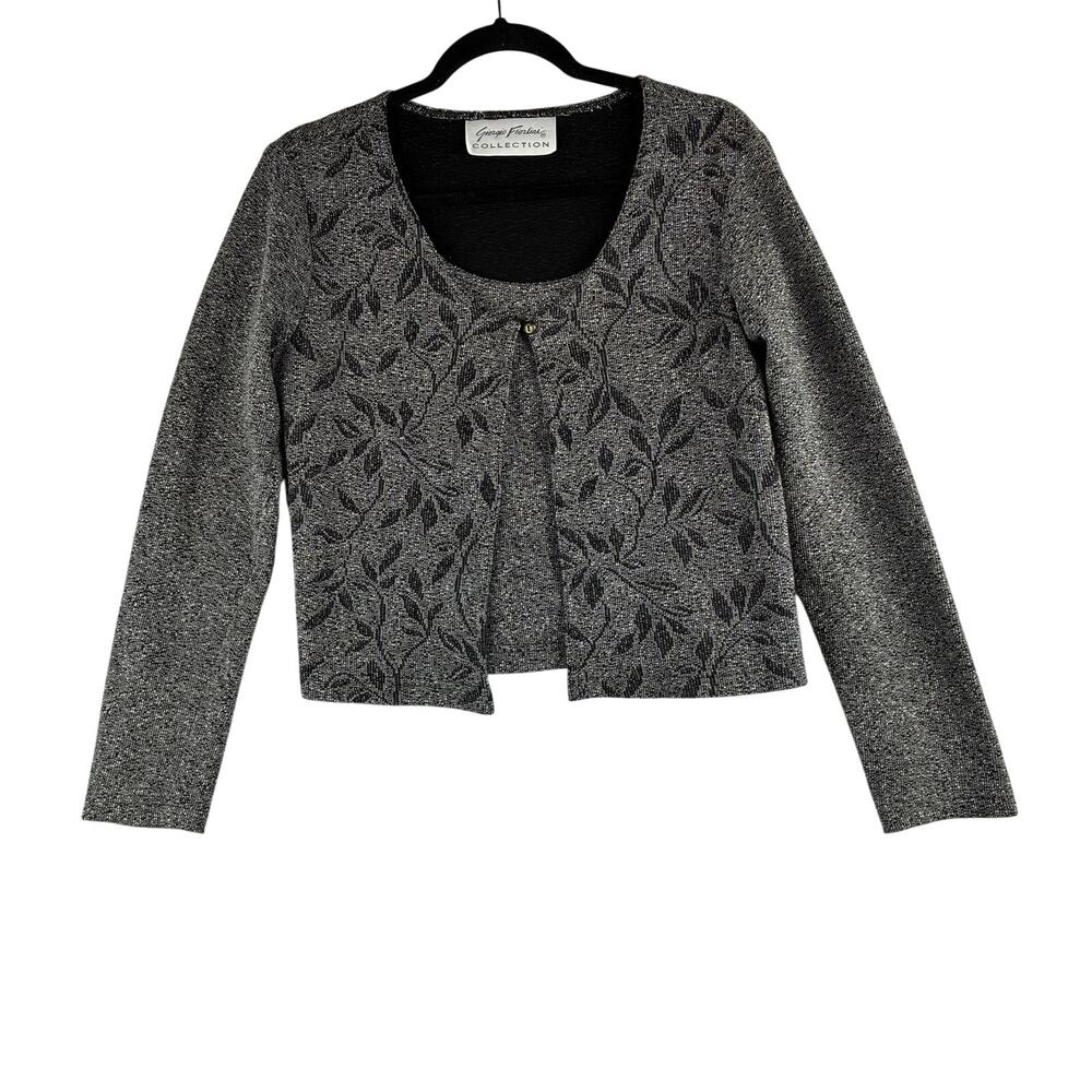 Vintage Giorgio Fiorlini Long Sleeve Knit Crop Sweater Grey Botanical Small Y2K